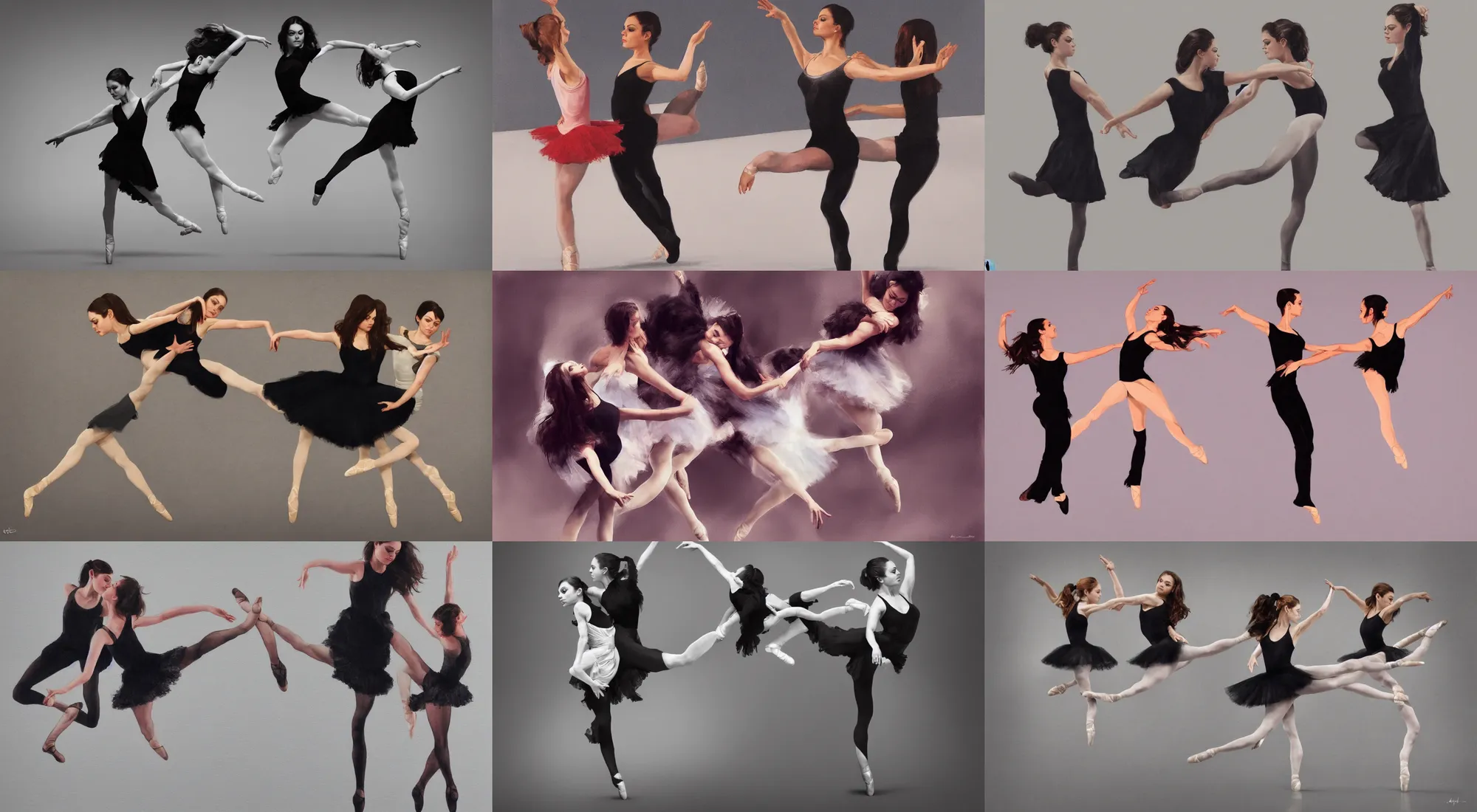 Prompt: mila kunis dancing with amy adams, ballet, ilya kuvshinov, rossdraw