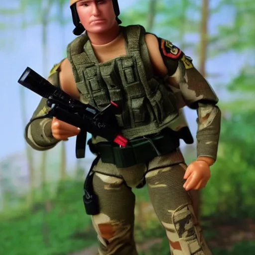 Prompt: G.I. Joe action figure. Articulated plastic dachshund