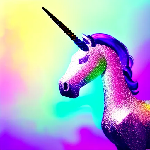 Image similar to an ultra high definition pastel coloured wildlife photograph of a magic unicorn with a glittery magic horn eating an ice cream in a magical field. refraction, volumetric lighting iridescence.