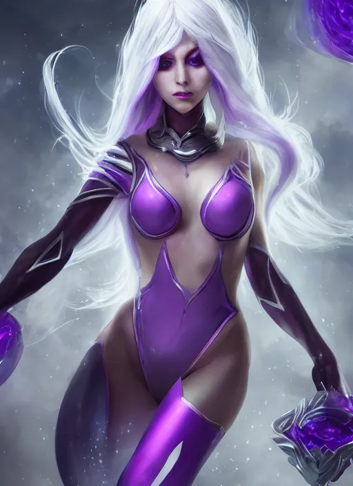 Prompt: syndra, from league of legends, white hair, purple magic, hyper detailed, digital art, trending in artstation, cinematic lighting, studio quality, smooth render, unreal engine 5 rendered, octane rendered, art style by klimt and nixeu and ian sprigger and wlop and krenz cushart