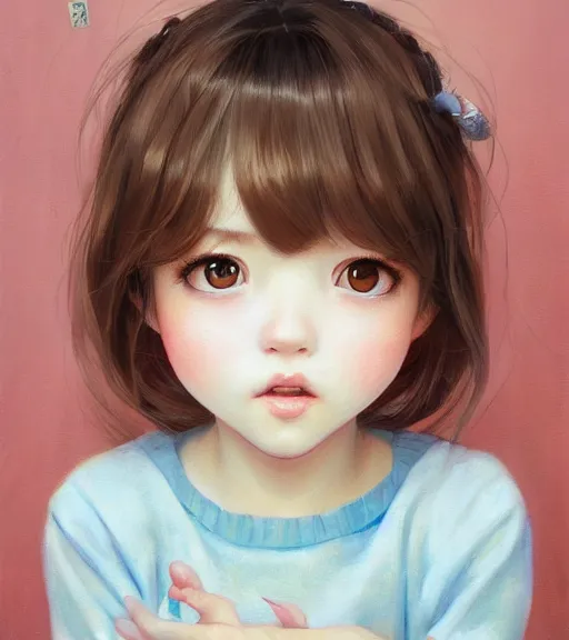 Image similar to portrait of a young cute beautiful girl with brown hair and big brown eyes artwork by WLOP, Hikari Shimoda, Studio Ghibli, Chie Yoshii, artstation
