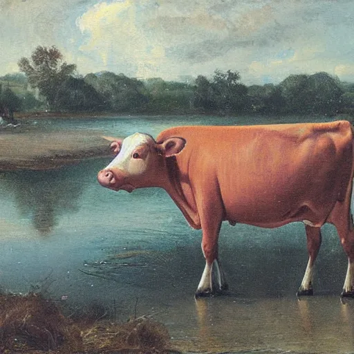 Image similar to a cow in a river, haagse school