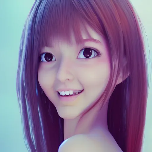 Image similar to happy girl, 3 d art, blender, realistic, by digital artist, by sakimichan, style anime