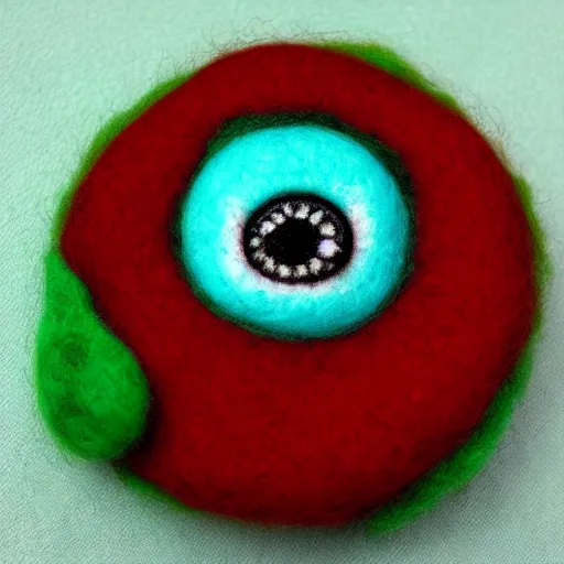 Image similar to a needle felted eye of Cthulhu from terraria, needle felting art.