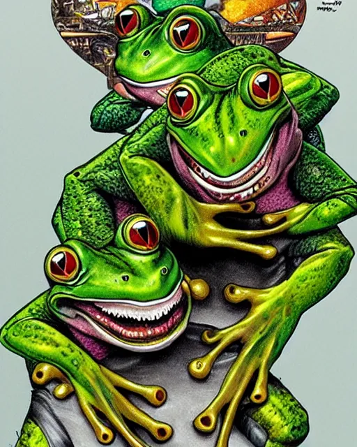 Prompt: two happy frogs by glenn fabry