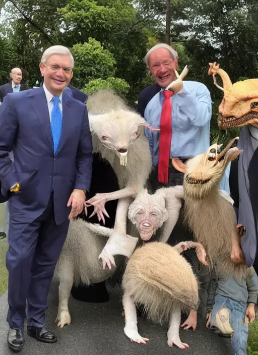 Image similar to a politician photo op with creatures from another dimension