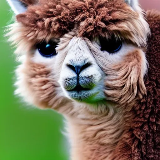 Image similar to an alpaca - cat - hybrid with a beak, animal photography, wildlife photo, award winning