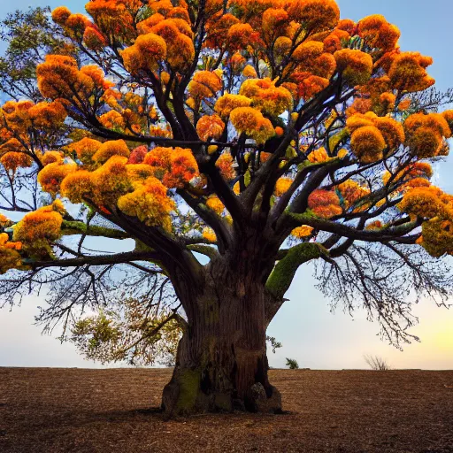 Image similar to a large tree with doughnut flowers, bold natural colors, national geographic photography, masterpiece, 8 k, raw, unedited, symmetrical balance