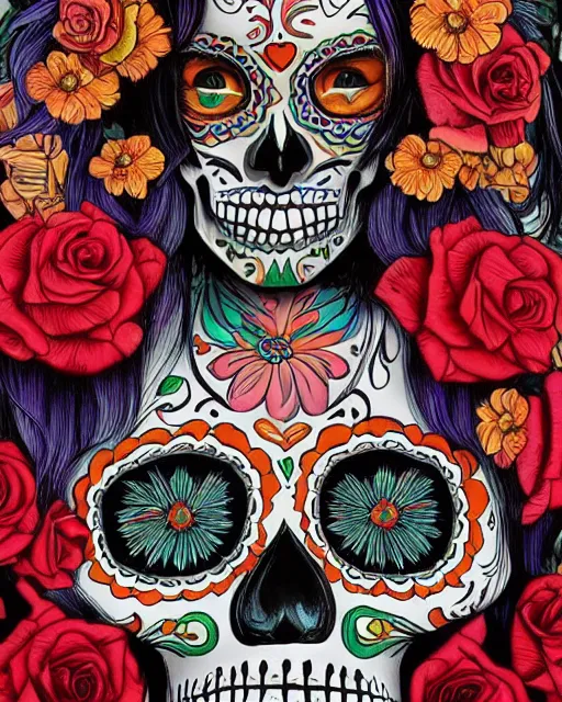 Prompt: dia de los muertos theme poster!!! art by artemio rodriguez, lisa brawn, and gustave bauman, intricate, accurate facial details, profile picture, artgerm, retro, nostalgic, old fashioned, matboard border