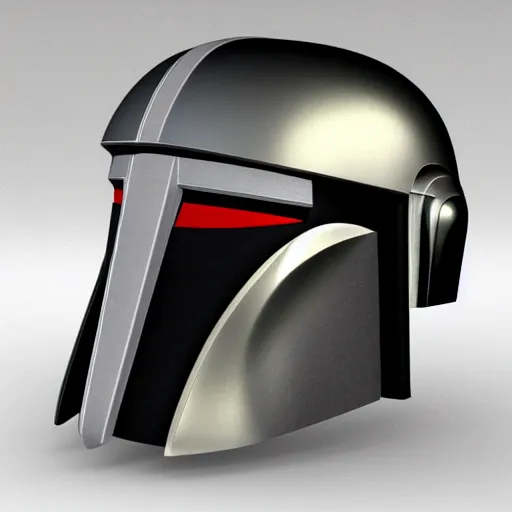 Image similar to a new design for mandalorian helmets. 3 d render.