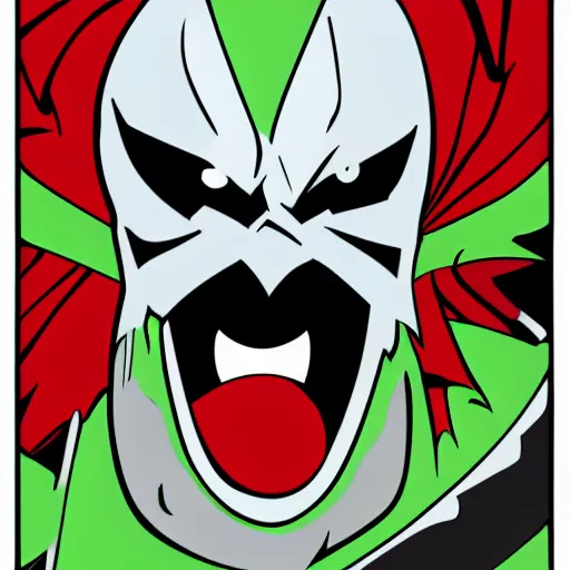 Image similar to Spawn by Todd-MacFarlene, SVG, Vector sticker, flat colors, full-body, uncropped, white-space-surrounding-subject