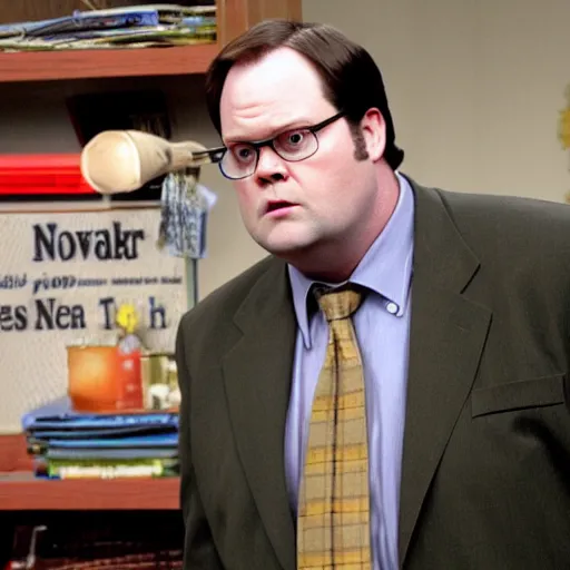 Image similar to dwight schrute pretending to be brian baumgartner