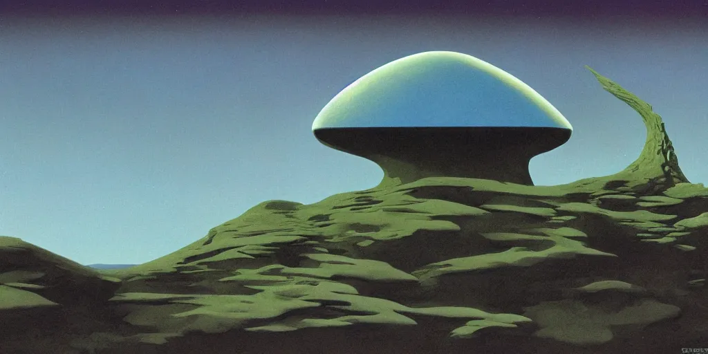 Image similar to extraterrestrial landscape, harmony, by roger dean