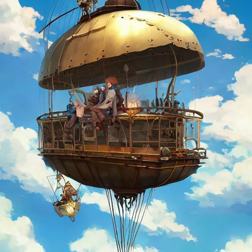 Image similar to a boy and a girl in a steam punk airship. By Makoto Shinkai, Stanley Artgerm Lau, WLOP, Rossdraws, James Jean, Andrei Riabovitchev, Marc Simonetti, krenz cushart, Sakimichan, trending on ArtStation, digital art.