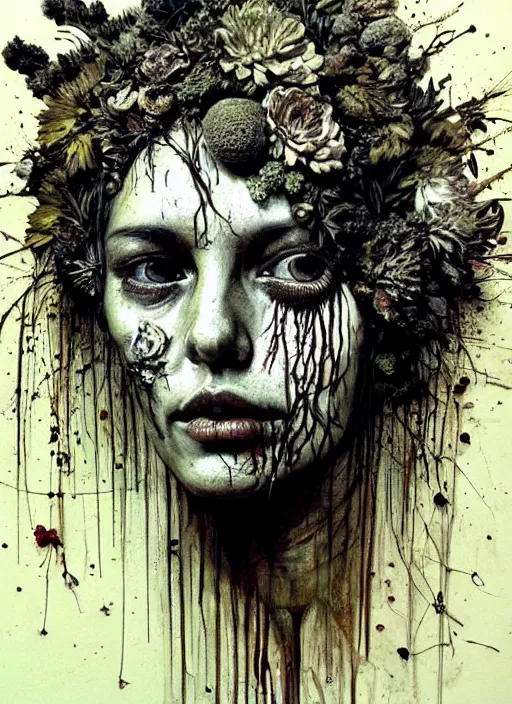 Image similar to beautiful and detailed rotten woman made of plants and many different types of flowers, muscles, intricate, organs, ornate, surreal, john constable, guy denning, dan hillier