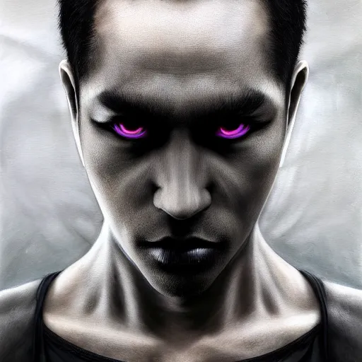 Image similar to a shadow in human form with deep purple eyes, a man completely dark, dark shadow, no color, with black magic powers, ultra realistic, 8 k, organic painting, matte painting, bold shapes, hard edges, street art, trending on artstation, by huang guangjian, gil elvgren, ruan jia, randy vargas, greg rutkowski