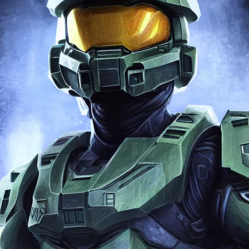Prompt: master chief from halo, digital art, highly detailed, high contrast, beautiful lighting, award winning, trending on art station, photorealistic, 8 k,