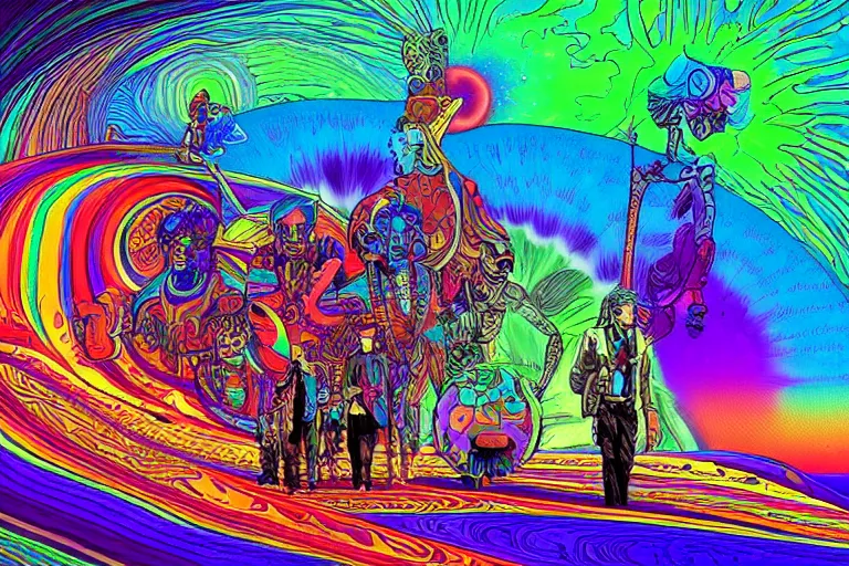 Image similar to a psychedelic tribute to nick sand in the style of a jean giraud digital art masterpiece