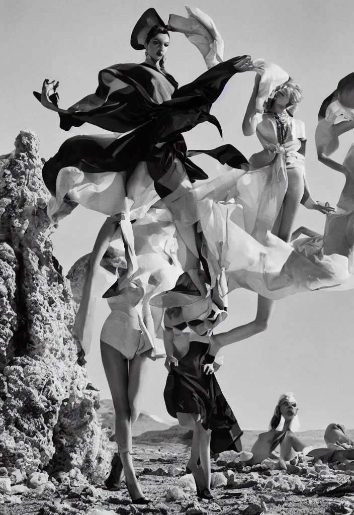 Image similar to fashion editorial on Nevada nuclear bomb test site. 1956. highly detailed. depth of field. high definition. 8k. photography.