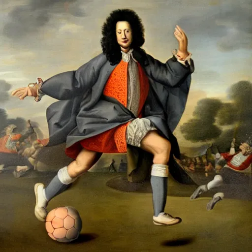 Prompt: Louis XIV playing soccer