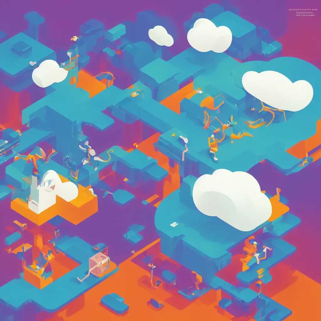 Image similar to a simple micro-service deployed to a public cloud, security, attack vector, trending on Artstation, painting by Jules Julien, Leslie David and Lisa Frank, muted colors with minimalism