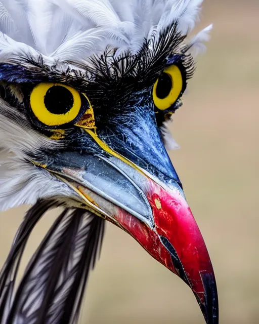 Prompt: closeup picture of secretary bird in savannah, captured on iphone, dlsr, photography