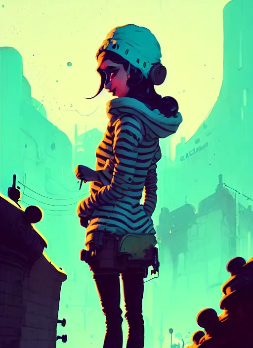 Image similar to highly detailed portrait of a sewer punk young lady by atey ghailan, james gilleard, by joe fenton, by greg rutkowski, by greg tocchini, by kaethe butcher, 4 k resolution, gradient yellow, black, brown and cyan color scheme, grunge aesthetic!!! ( ( dystopian graffiti tag wall in background ) )