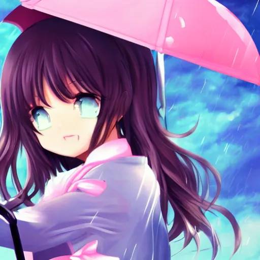 Prompt: Anime girl with magical umbrella mobile wallpaper