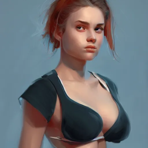 Image similar to a girl wearing a crop top, highly detailed, digital painting, artstation, concept art, smooth, sharp focus, illustration