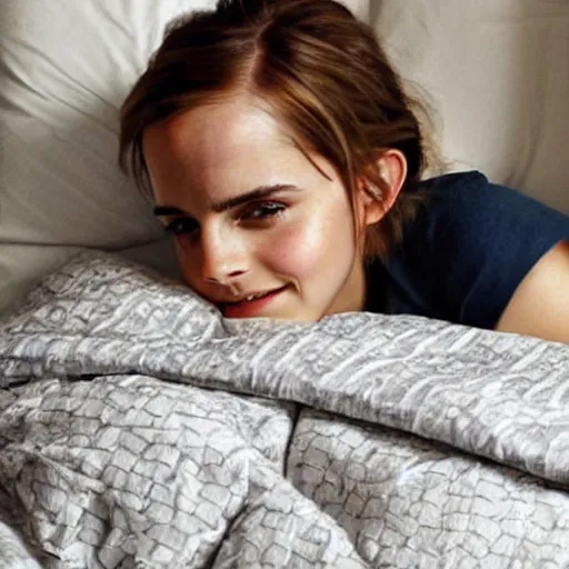 Prompt: tucking a cold emma watson into bed, wholesome