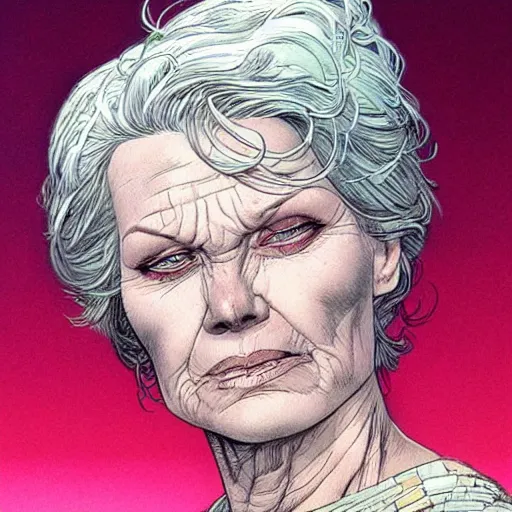 Prompt: a beautiful portrait of an older woman Travis Charest style