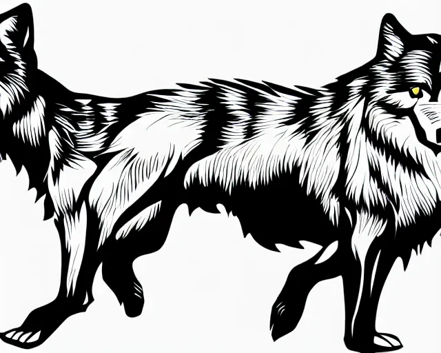 Image similar to professional digital art of a full-body outline of a wolf, very simple, proportional, centered, no color, high quality, HD, 8K,