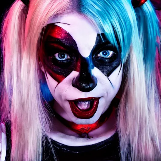 Image similar to alexa bliss as harley quinn, 4k, high detail, high-resolution photograph