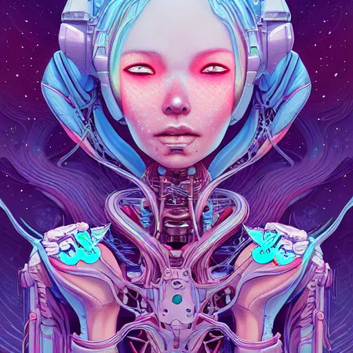Image similar to ethereal cybernetic alien princess in the mountains, extremely detailed, sharp focus, wide view, smooth, digital illustration, by james jean, by rossdraws, frank franzzeta, sakimichan
