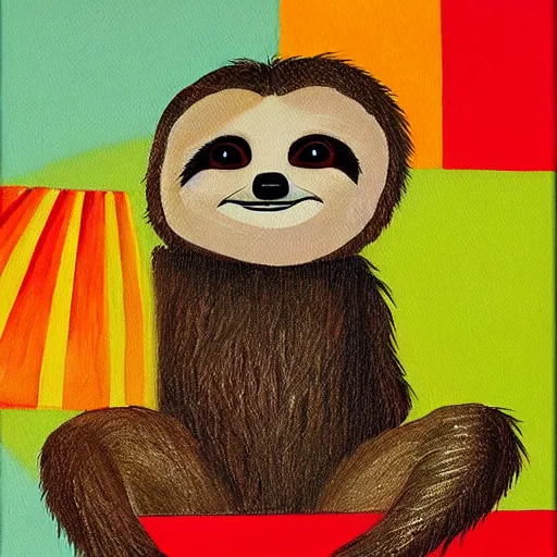 Image similar to a cute sloth, tropical, warm colors, very beautiful bauhaus style painting, award winning