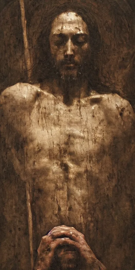 Prompt: jesus christ on the cross, by nicola samori, painting, 8 k, high detail