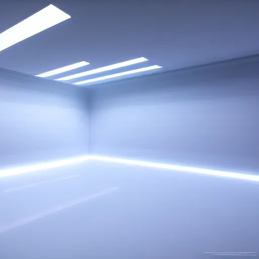 Image similar to a white room 1 2 ft long x 1 0 ft wide x 8 ft tall, geometrically perfect, clean and empty, sci fi spaceship futuristic paneling unreal engine, general studio lighting, 8 k,