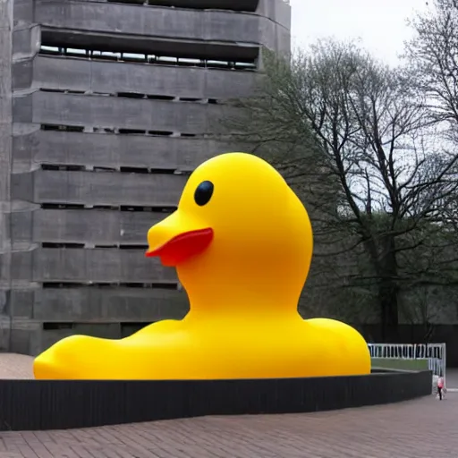 Image similar to giant statue of a rubber ducky in the brutalist style