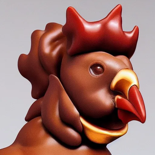 Image similar to breathtaking portrait of a chicken chocolate sculpture, art concept, artstation, sharp focus, botero style