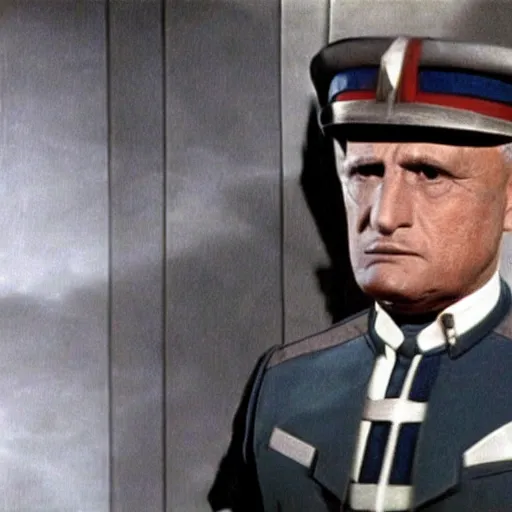 Image similar to A still of Mussolini in Star Trek, colour photo