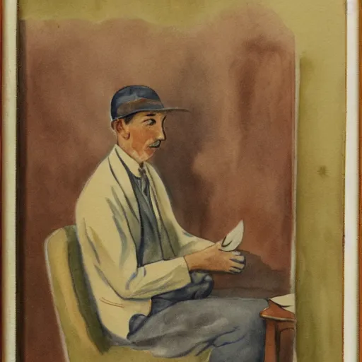 Image similar to Weary doctor. Watercolor. 1930s.