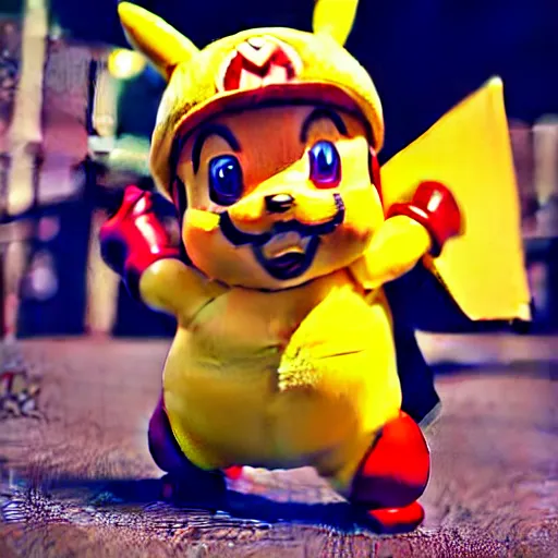 Image similar to super mario as pikachu, highly detailed, extremely high quality, hd, 4 k, 8 k, canon 3 0 0 mm, professional photographer, 4 0 mp, lifelike, top - rated, award winning, realistic, detailed lighting, detailed shadows, sharp, no blur, edited, corrected, trending