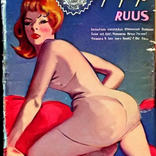 Prompt: 1960s pulp book cover featuring a pinup of a stunningly beautiful woman