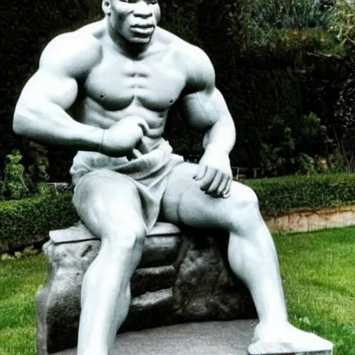 Prompt: a marble statue of a 20 year old mike tyson.