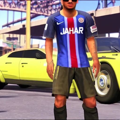 Prompt: character screenshot of neymar in grand theft auto, gta v