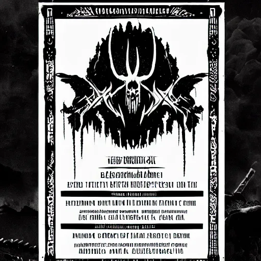 Image similar to black metal concert flyer, black metal logos, unreadable, 3 band lineup