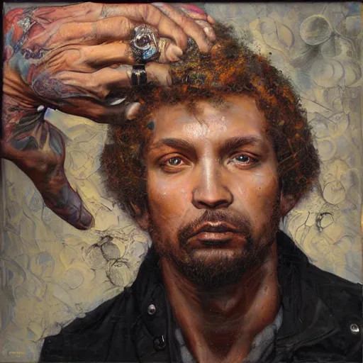 Image similar to a powerful psychic man emitting psychic powers, by tim okamura,