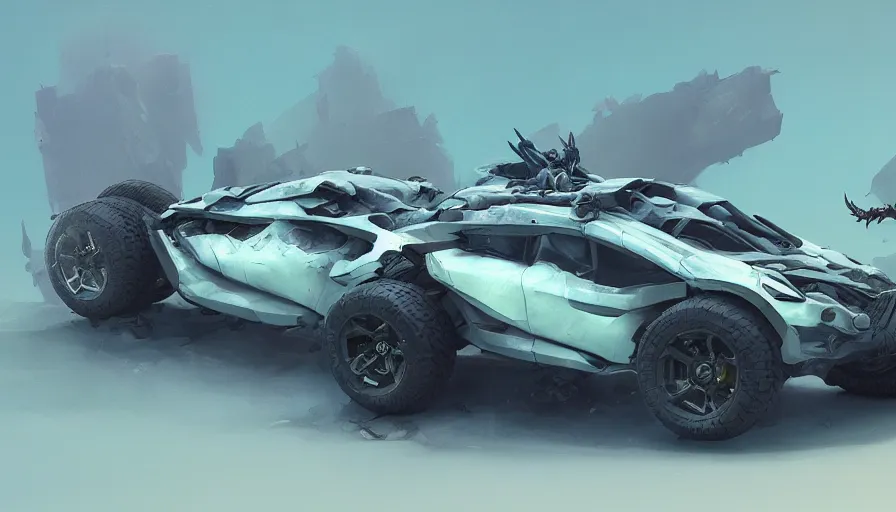 Image similar to a beautiful concept design of a supercar converted into offroad suv by cory loftis, fenghua zhong, ryohei hase, ismail inceoglu and ruan jia. volumetric light, detailed, octane render, horizon zero dawn