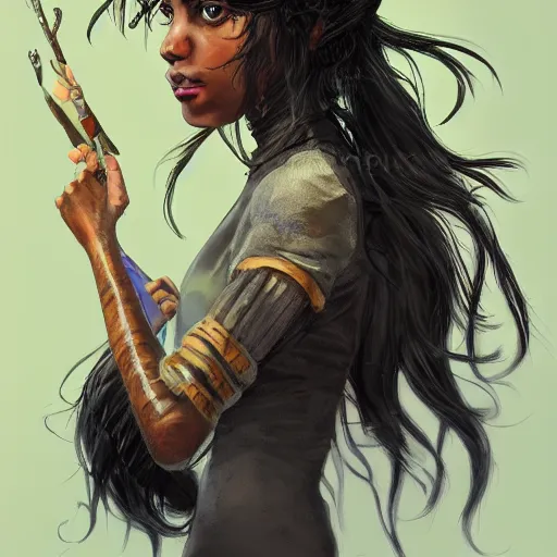 Image similar to happy birthday beautiful worrier girl, fantasy novel by Neil Gaiman, highly detailed portrait of a beautiful black hair girl, trending on artstation