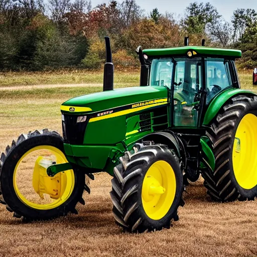 Prompt: john deere tractor armed with two gatling guns